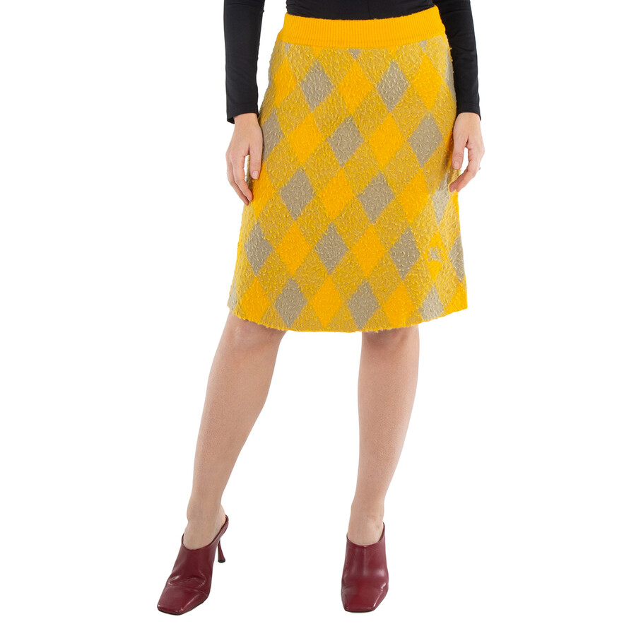 Argyle Knee Length Wool Skirt
