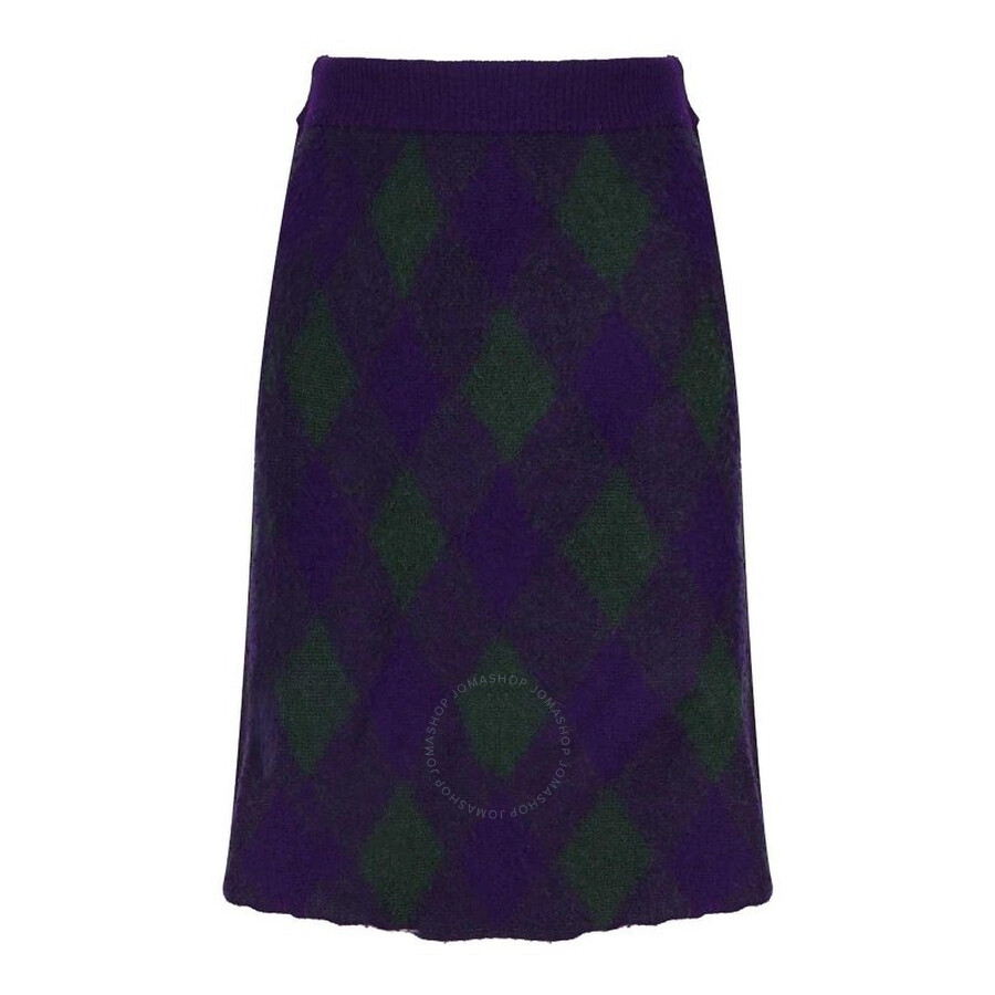 Burberry Midi Purple Skirt With Argyle Print In Wool Woman