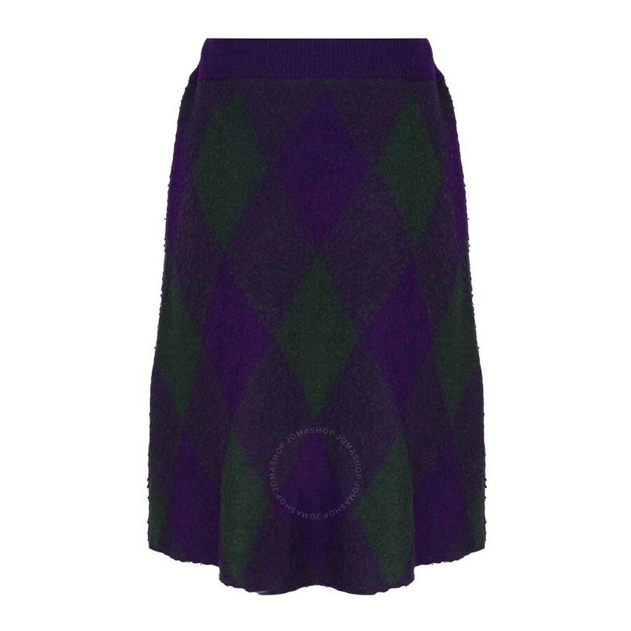 Burberry Midi Purple Skirt With Argyle Print In Wool Woman