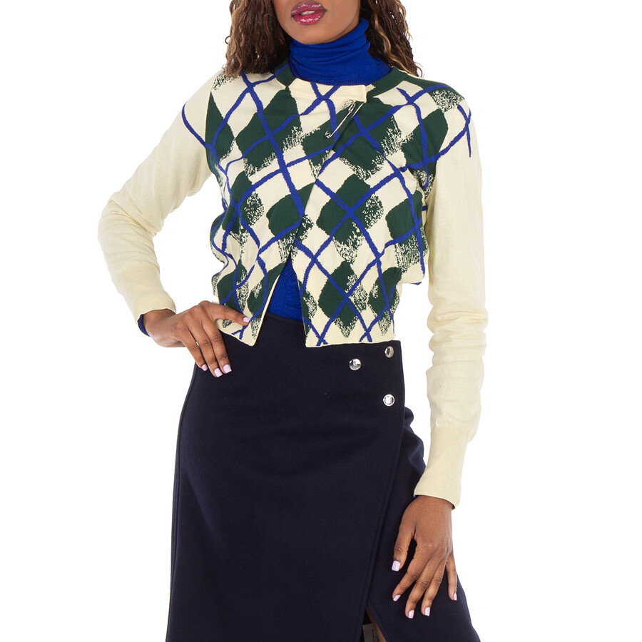 Argyle-Intarsia Cropped Cotton Jumper