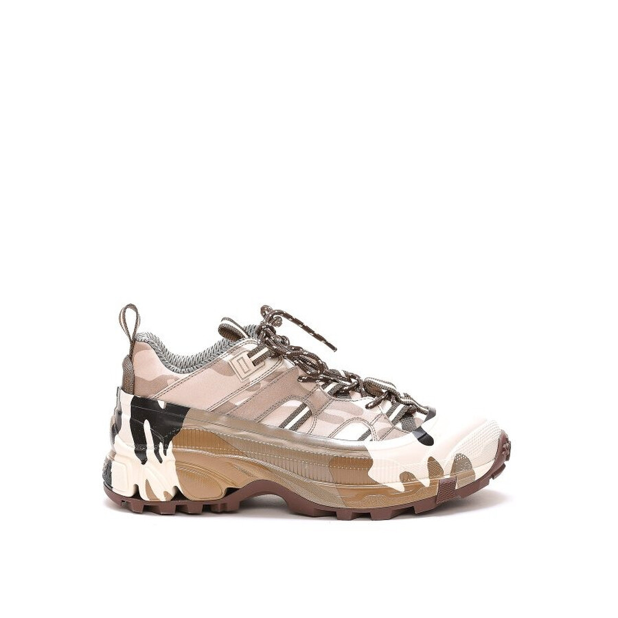Burberry Arthur Camouflage Print Grip Strap Nylon Low-top Sneakers In Brown