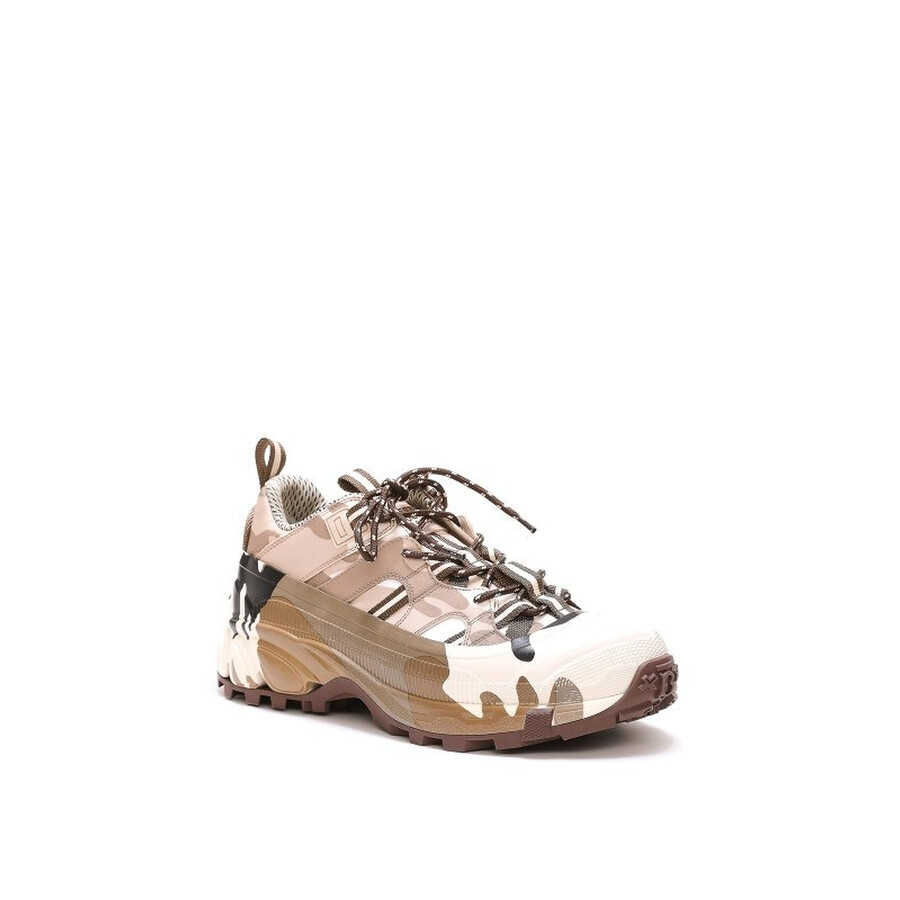 Burberry Arthur Camouflage Print Grip Strap Nylon Low-top Sneakers In Brown