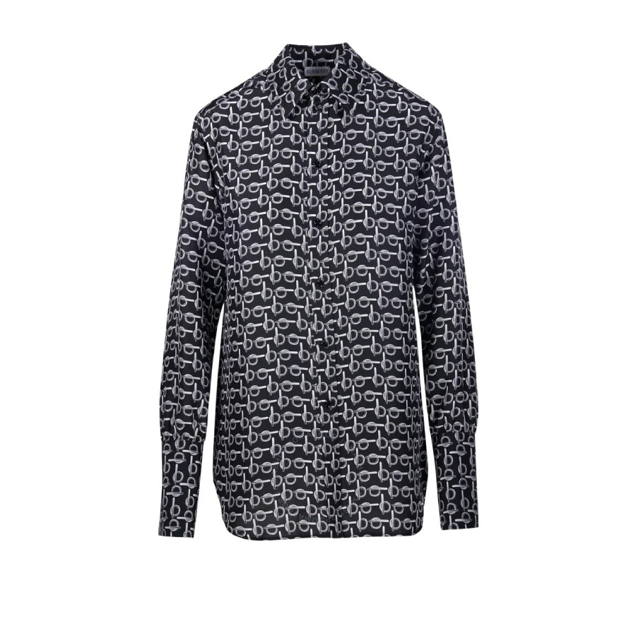 Burberry B Logo Silk Shirt In Silver Tone/black