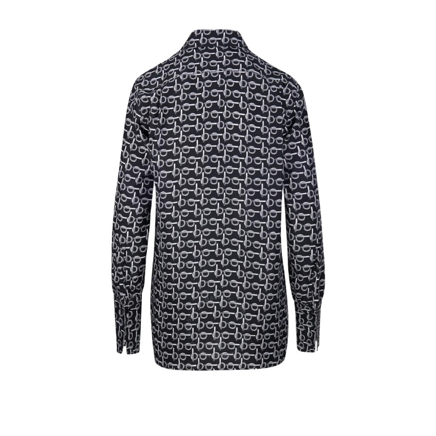 Burberry B Logo Silk Shirt In Silver Tone/black