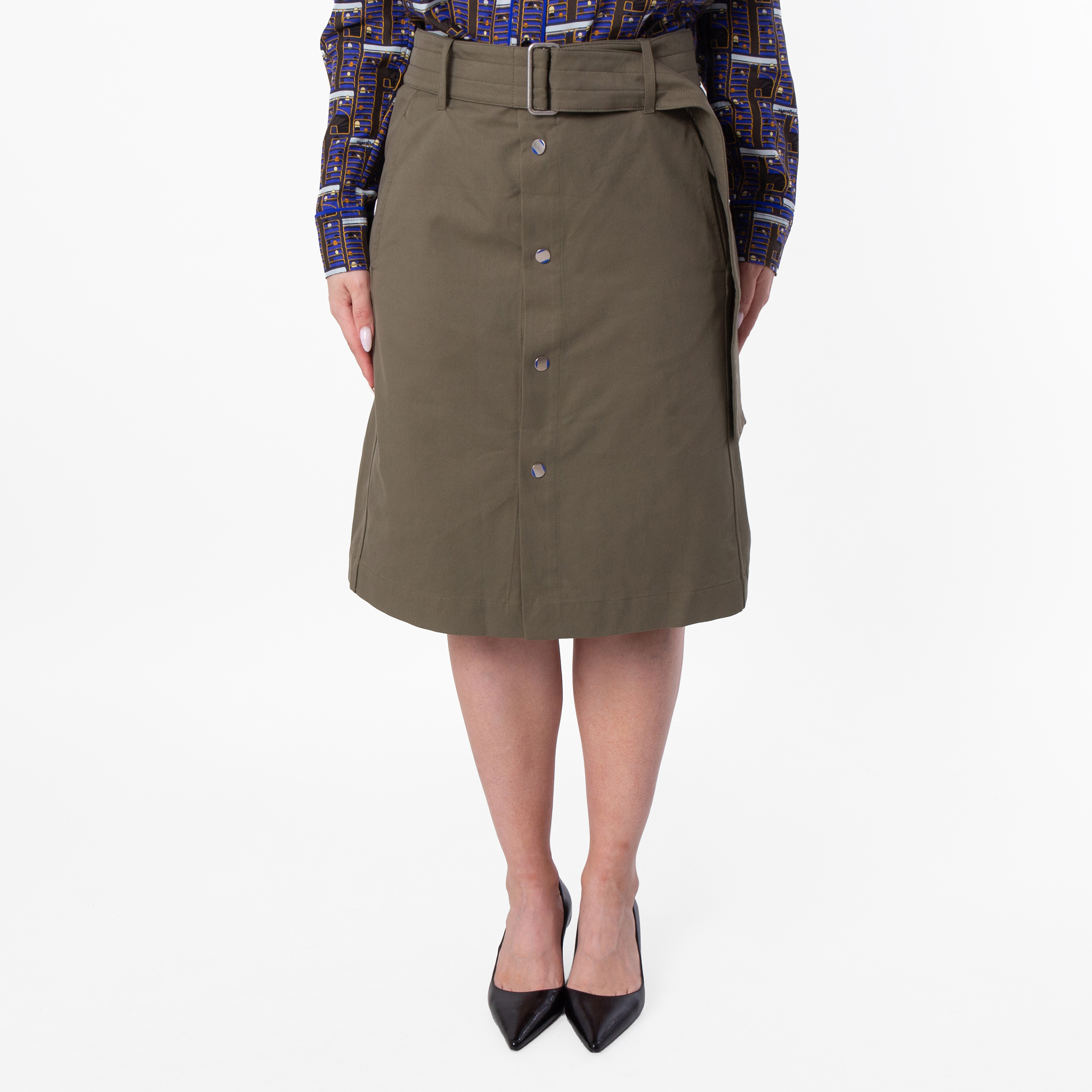 Burberry Belted Buttoned Midi Skirt, Brand Size 4 ( US Size 2