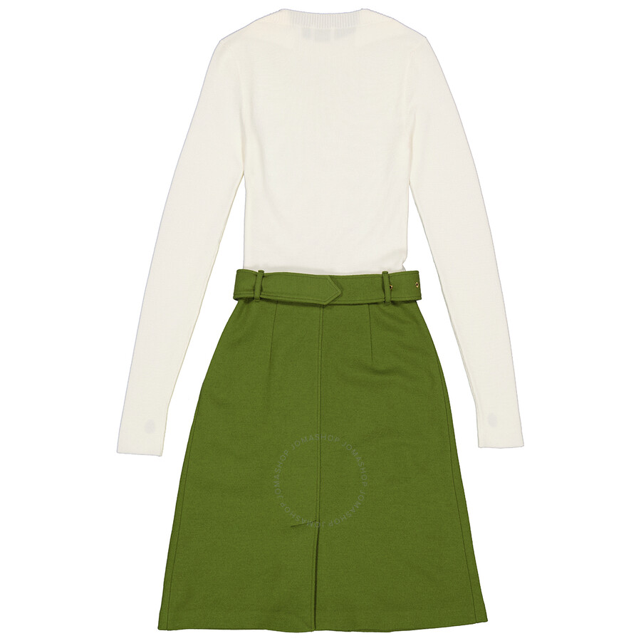 Shop Burberry Belted Midi Wool Dress In Cedar Green