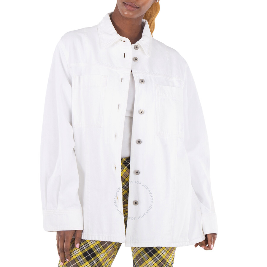 Burberry Benssen Ekd Embroidered-logo Denim Jacket In White
