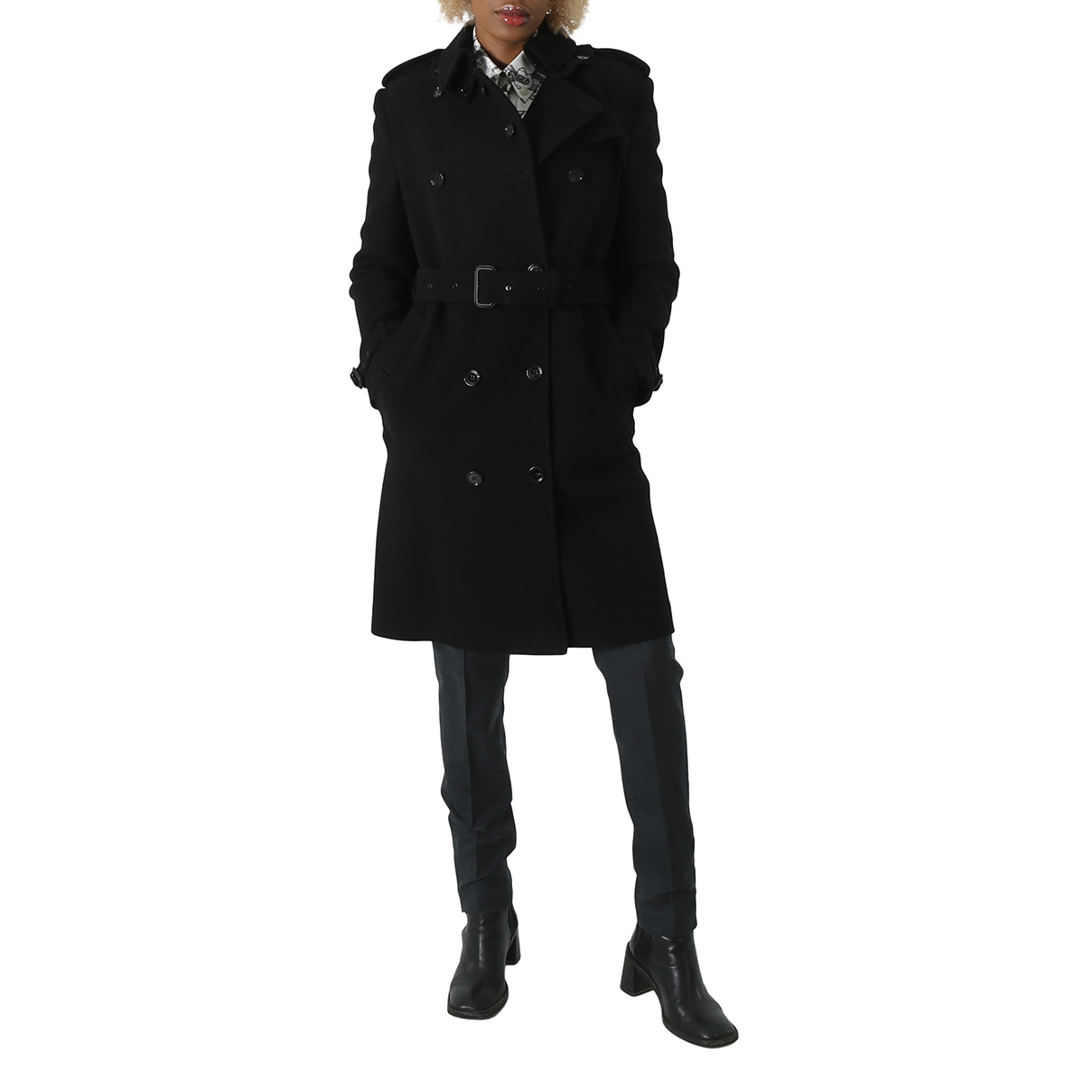 BURBERRY wool long with belt Stainless collar coat outer 8077901 black 48 main image 1