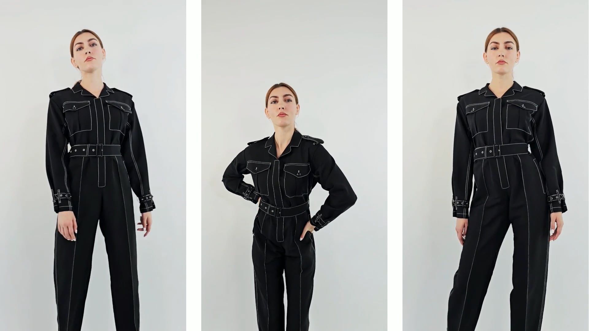 Burberry Black Catalina Long-Sleeve Belted Jumpsuit, Brand Size 4