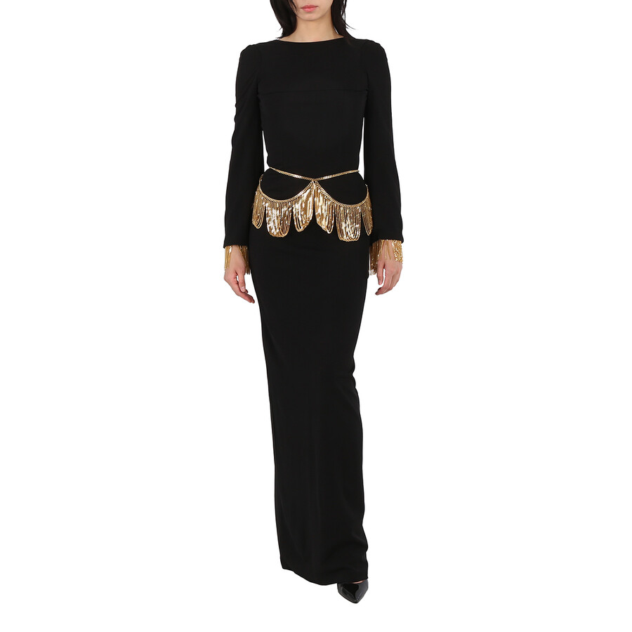 Black Long-sleeve Chain Detail Gown