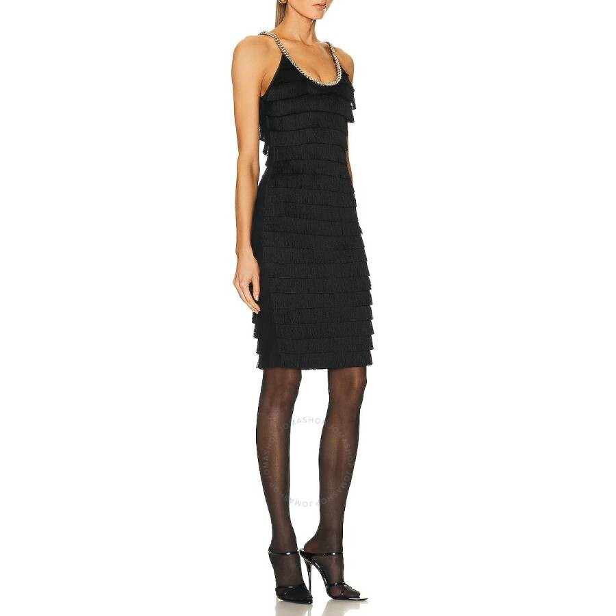 Shop Burberry Black Melina Sleeveless Chain Trim Fringed Dress