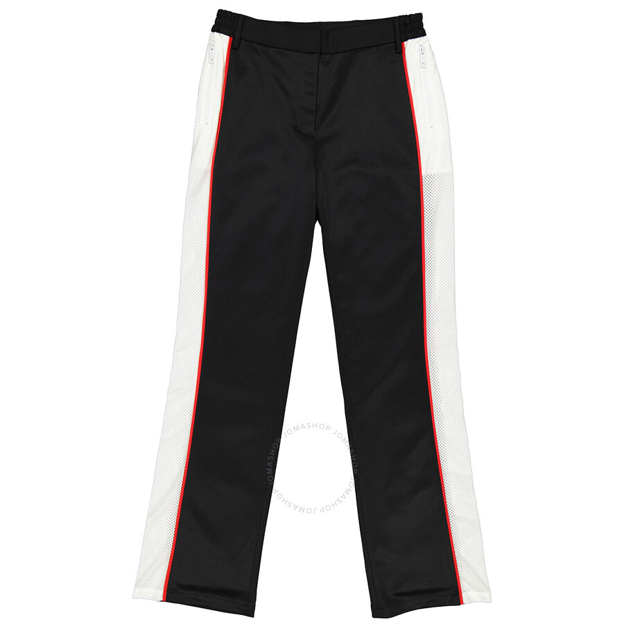 Shop Burberry Black Mesh Striped Jersey Tailored Trousers