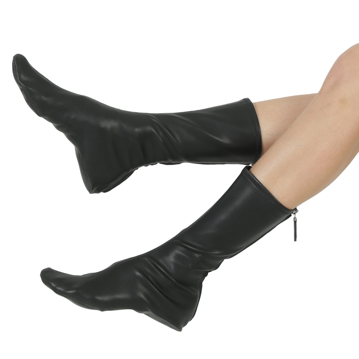 Burberry Black Mid-Calf Faux Leather Socks, Brand Size 36 ( US 