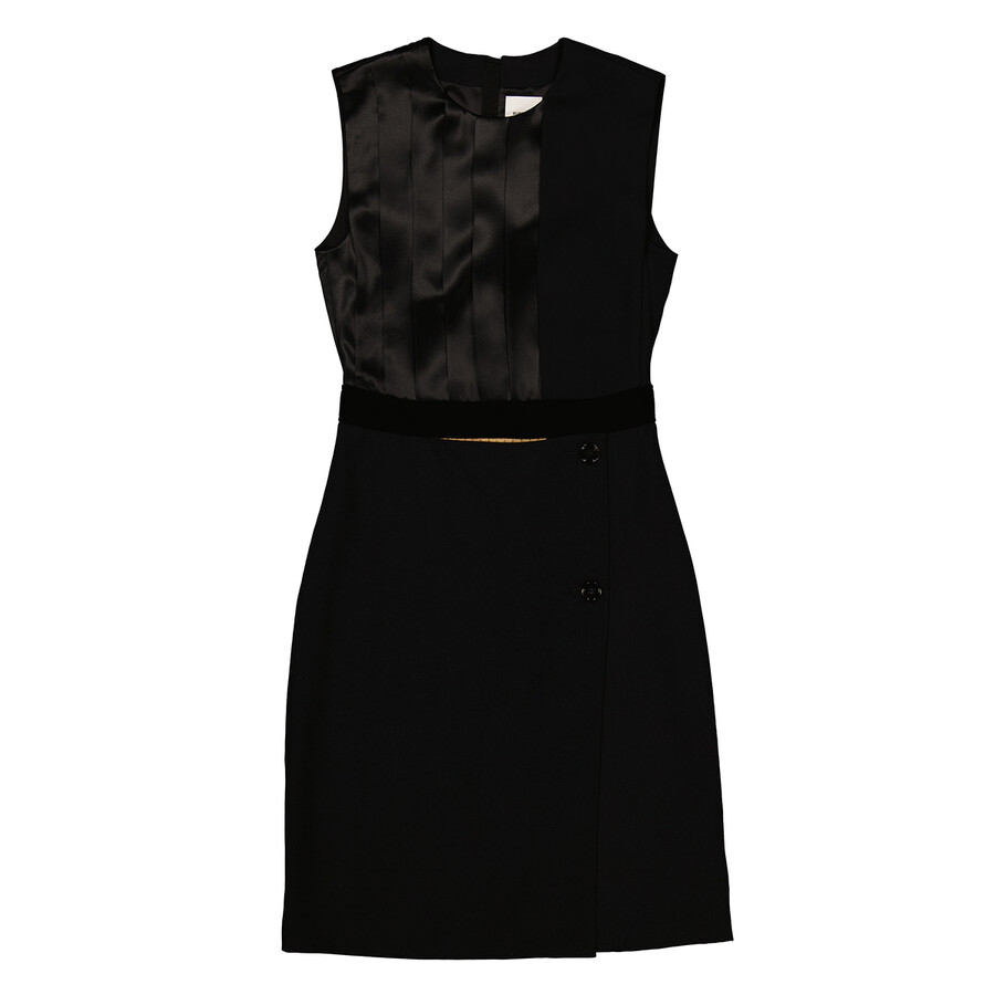 Black Silk And Wool Panel Detail Shift Dress