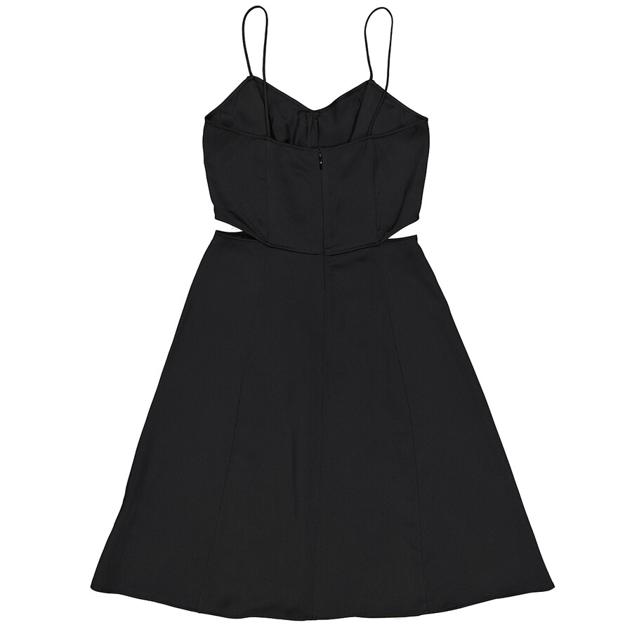 Black Silk Satin Slip Dress With Fringed Detail