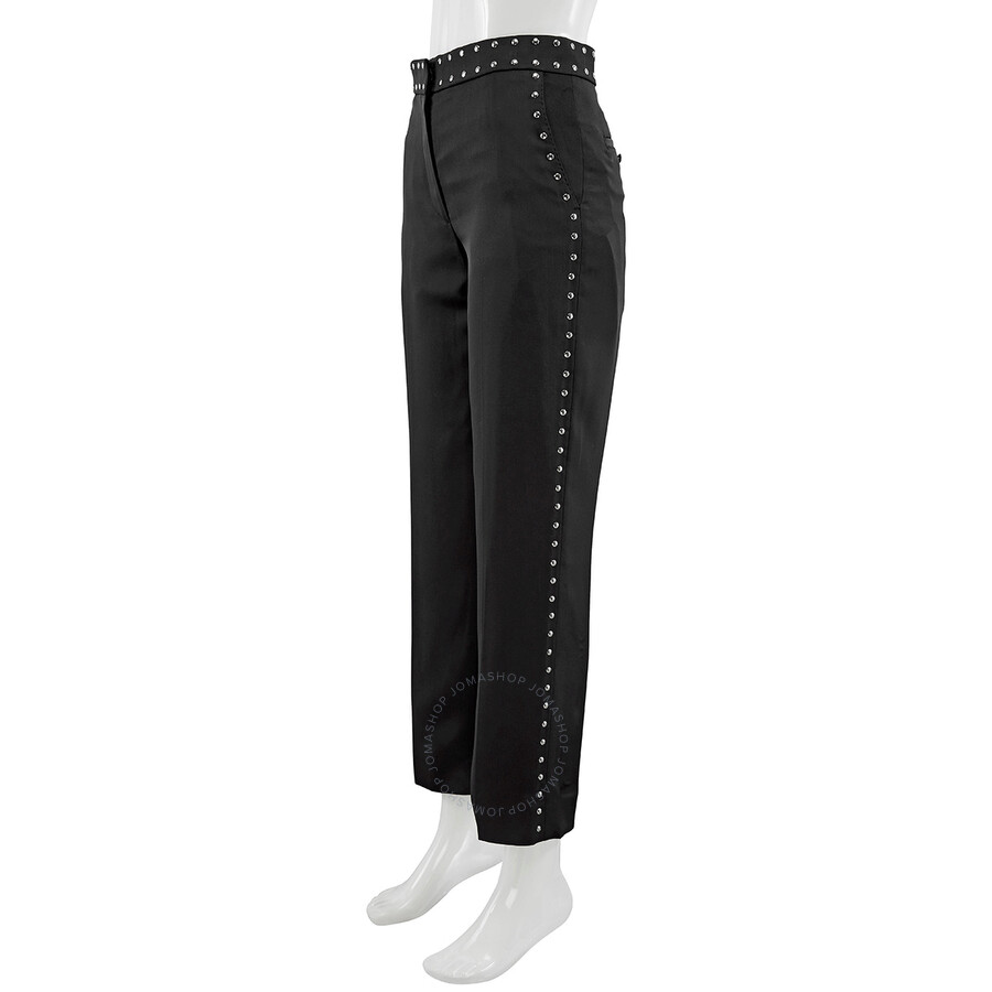 Shop Burberry Black Silk Satin Studded Tailored Trousers