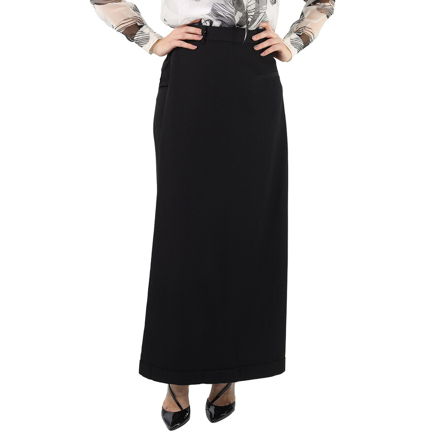 Black Skirt Panel Wool Wide Leg Trousers