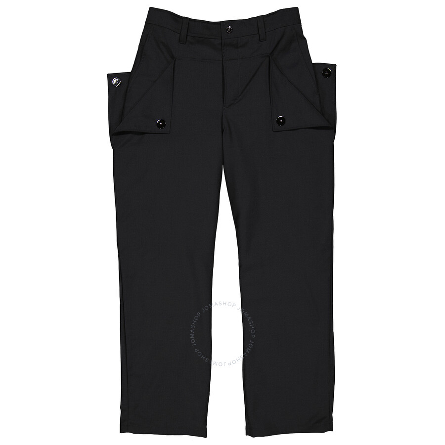 Shop Burberry Black Wool Mohair Press Stud Detail Trousers