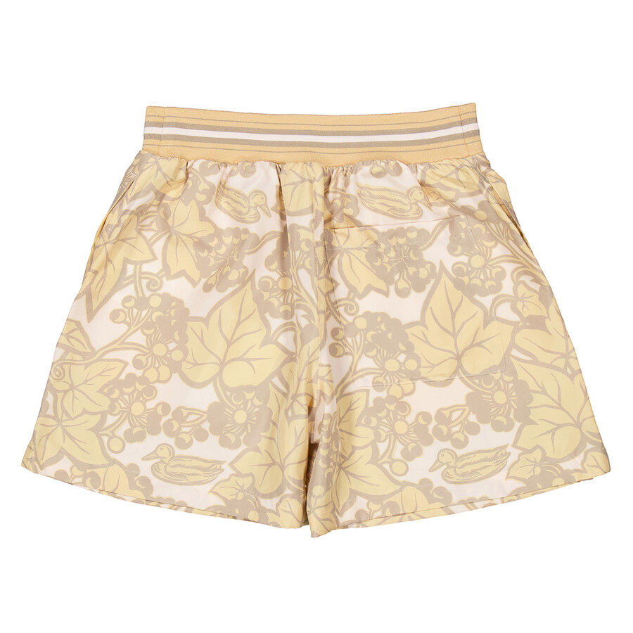 Botanical-Print Silk Shorts