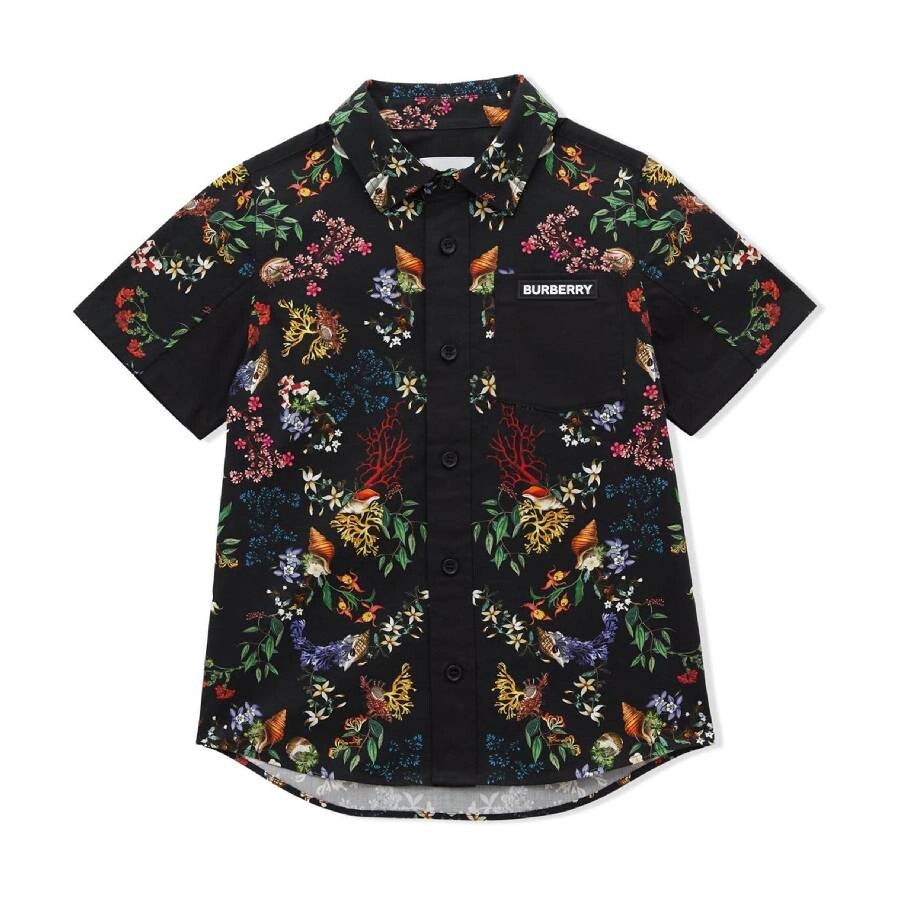 Boys Coral-Print Short Sleeve Shirt