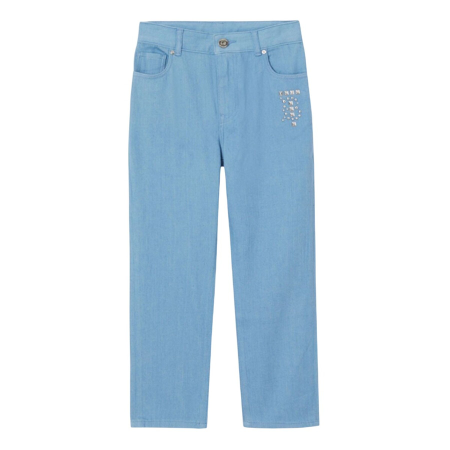 Boys Monogram Embroidery Denim Jeans, Size 12Y