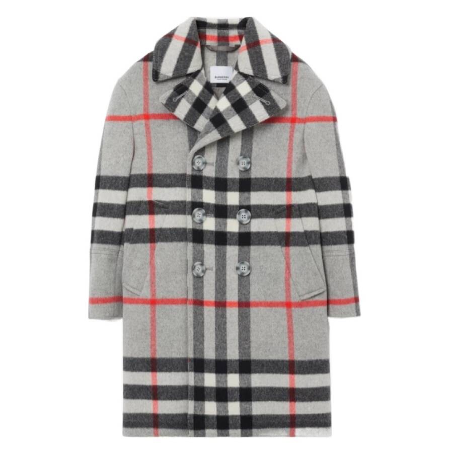 Burberry Boys Monty Cool Charcoal Grey Check Wool Cashmere Blend Coat