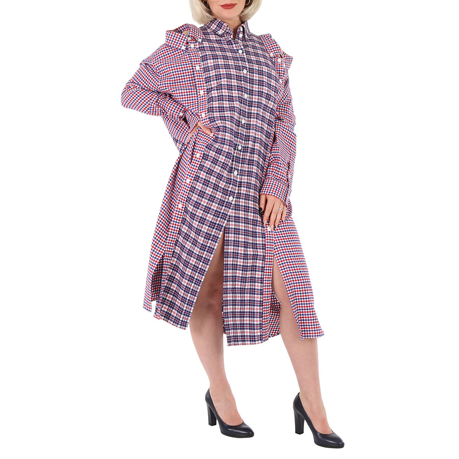 Shop Burberry Bright Red Reconstructed Contrast Check Shirt Dress