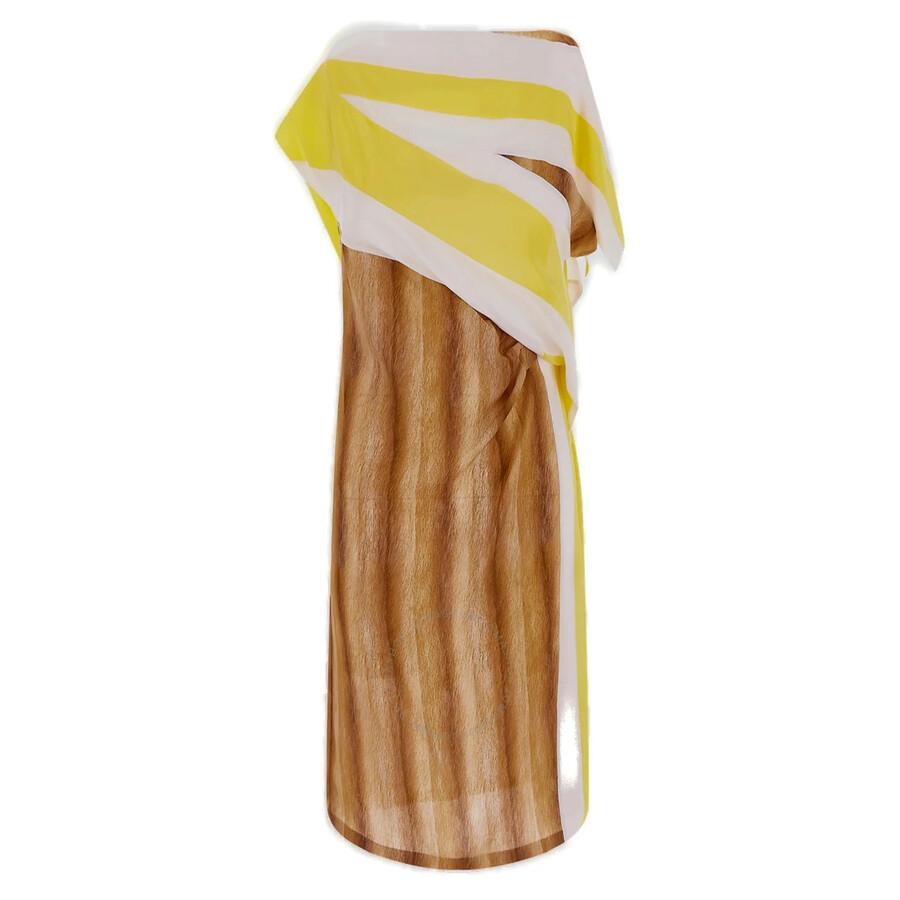 Burberry Flag And Animal Print Silk Asymmetric Dress In Bright Straw