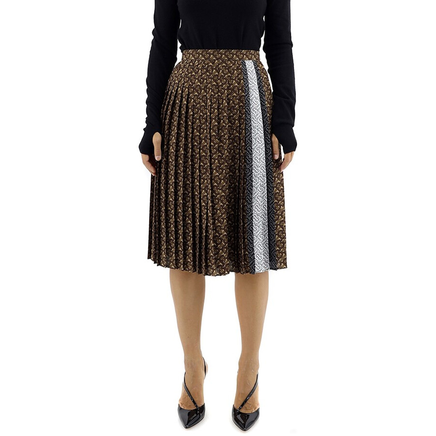Burberry Brown Monogram Stripe Pleated Skirt In Brown/red