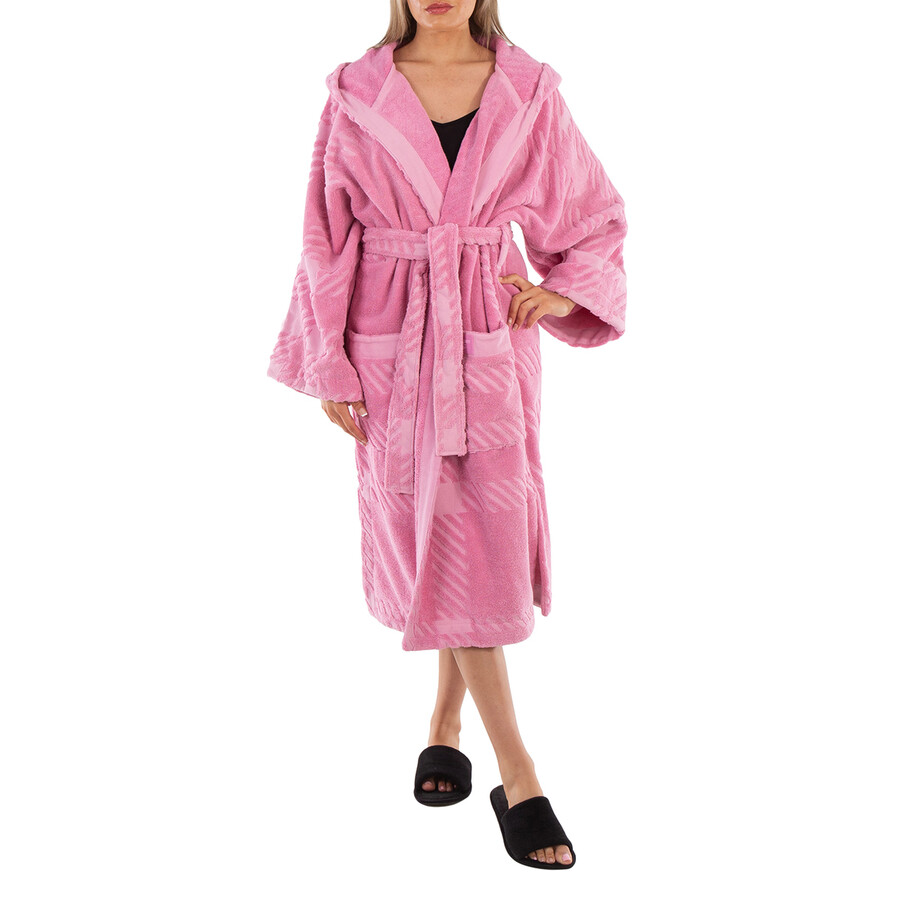 Burberry Bubblegum Pink Mega Check Cotton Terry Cloth Hooded Robe, Size ...