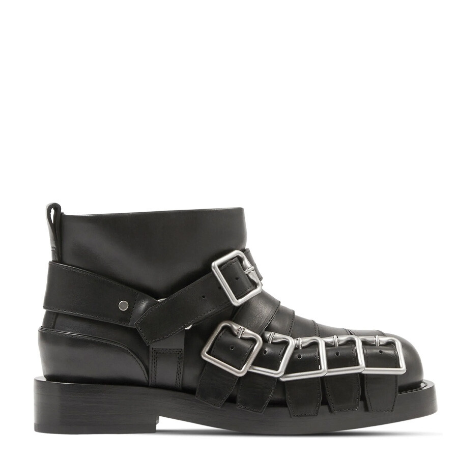 Burberry Buckled Leather Ankle Boots In Black
