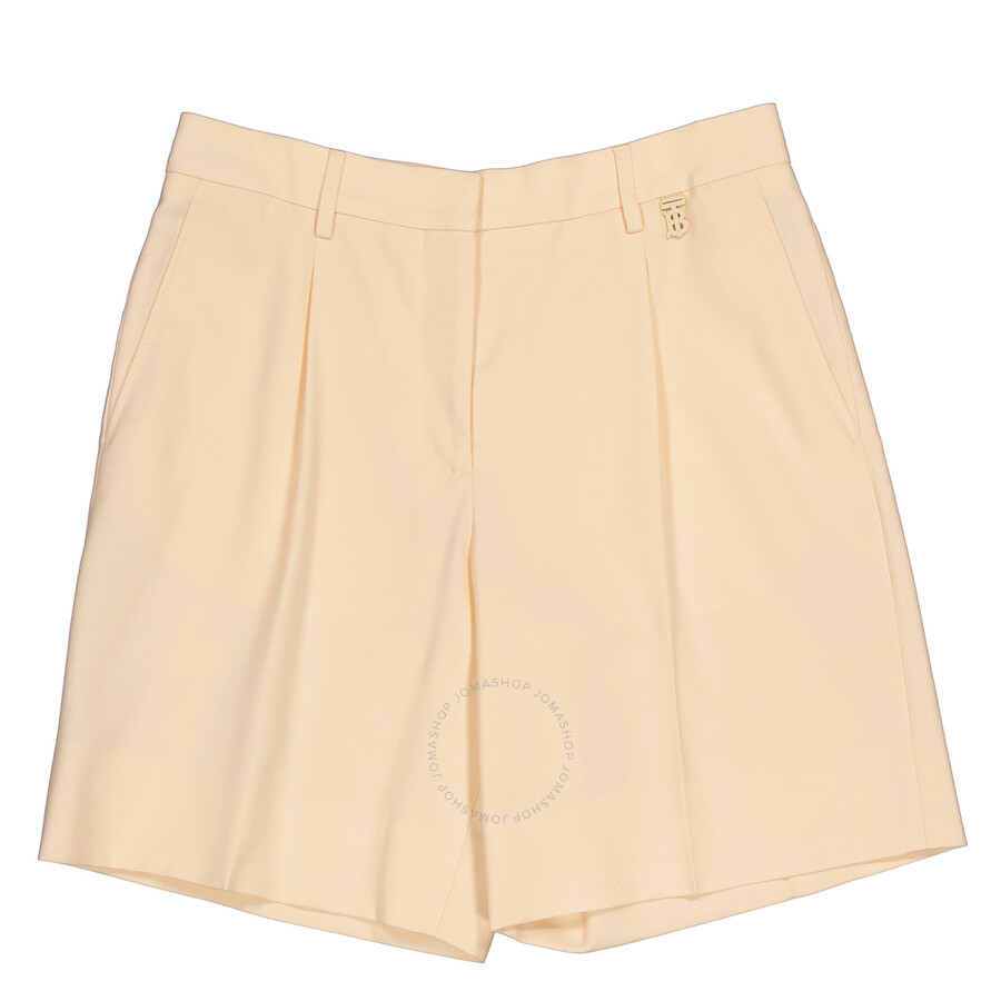 Burberry Buttermilk Beige Lorette Monogram Motif Wool Tailored Shorts In Beige