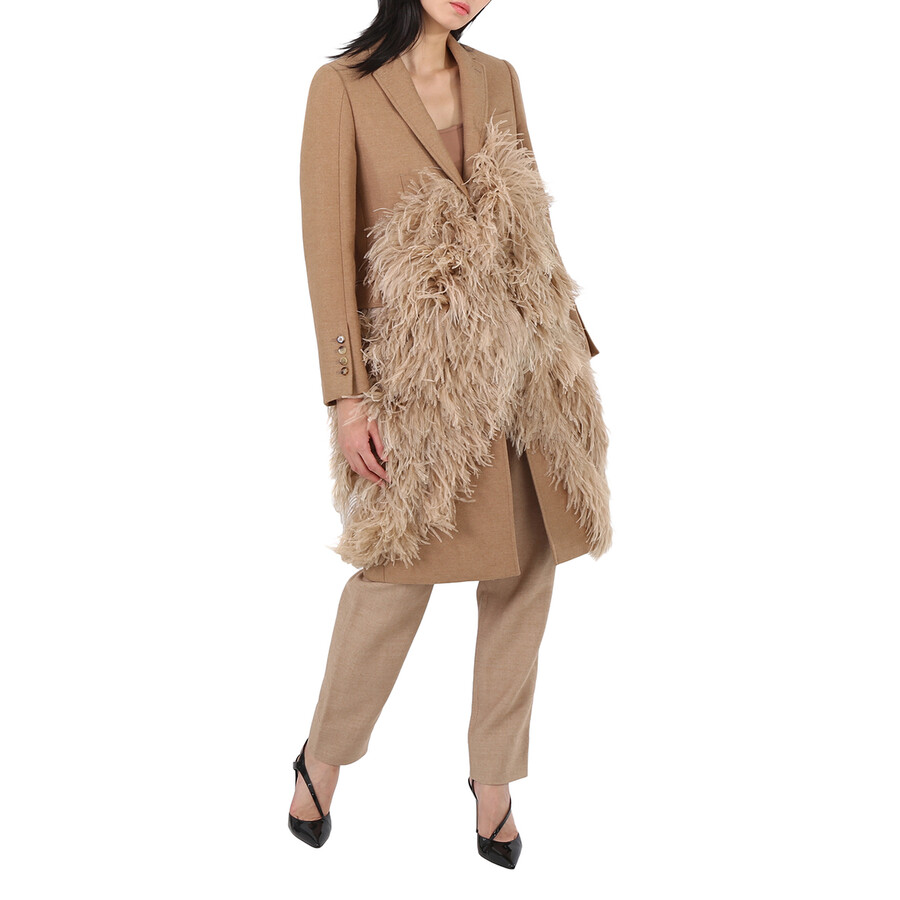 Shop Burberry Camel Hair Feather Detail Single-breasted Tailored Coat