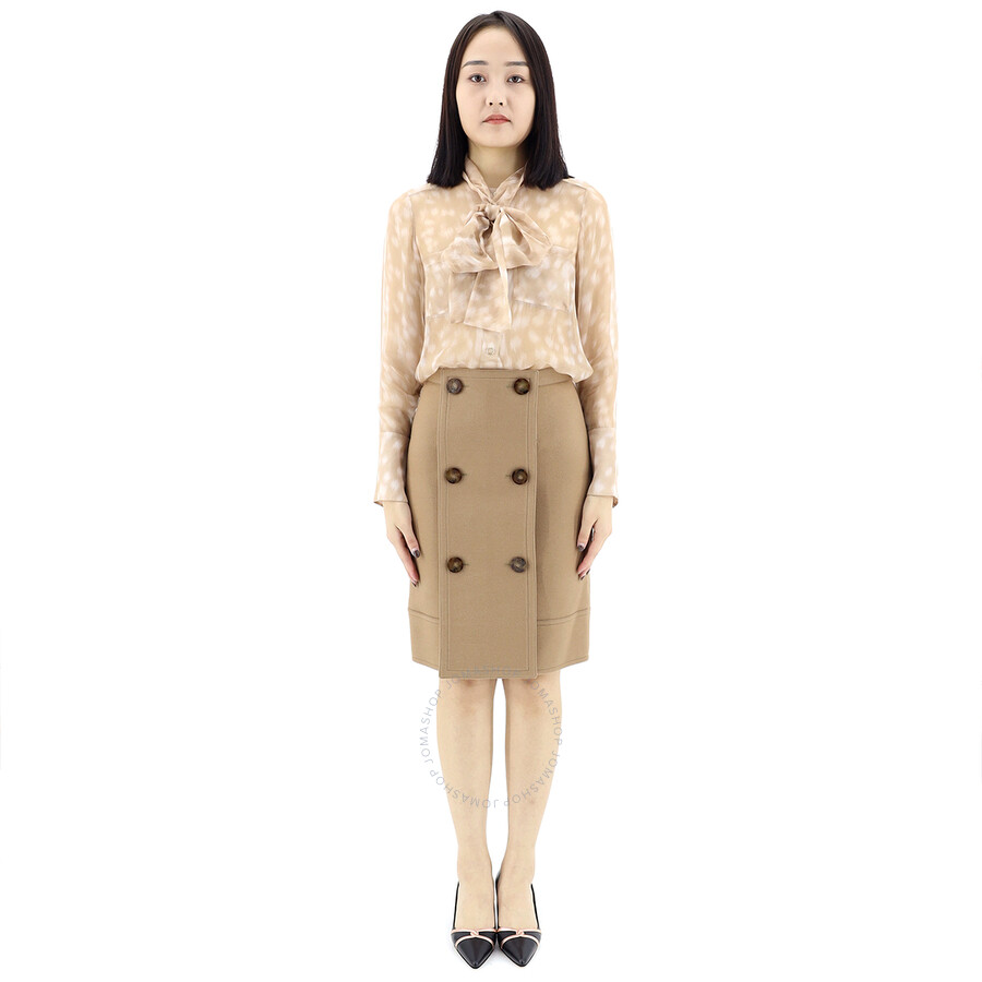 Shop Burberry Camel Wool Cashmere Button Panel Detail A-line Skirt