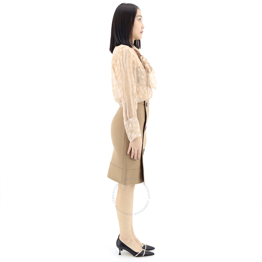 Shop Burberry Camel Wool Cashmere Button Panel Detail A-line Skirt