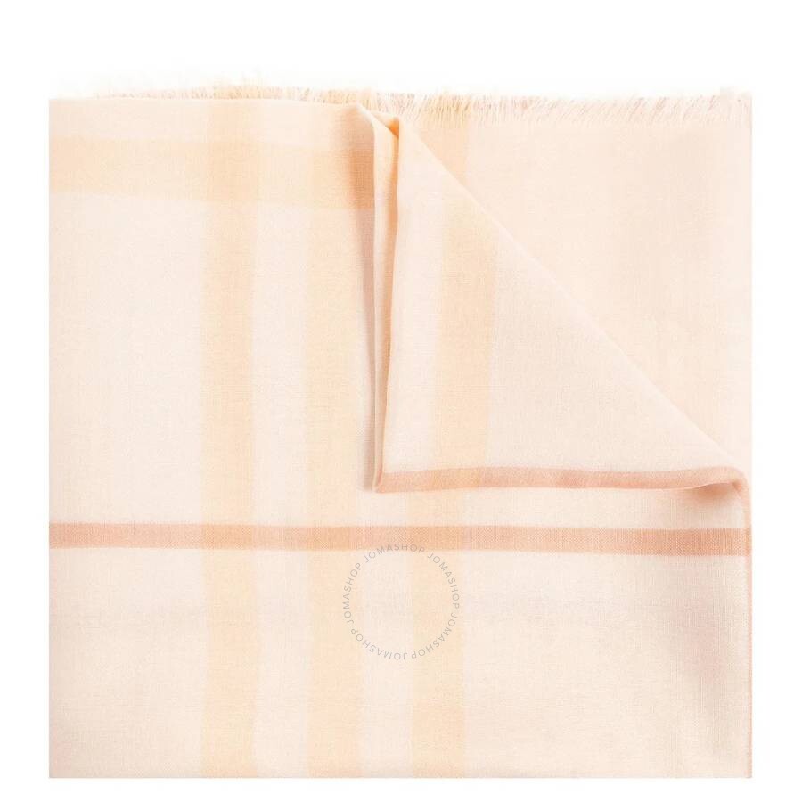 Burberry Cameo Check Wool Silk Fringed Scarf In Pink