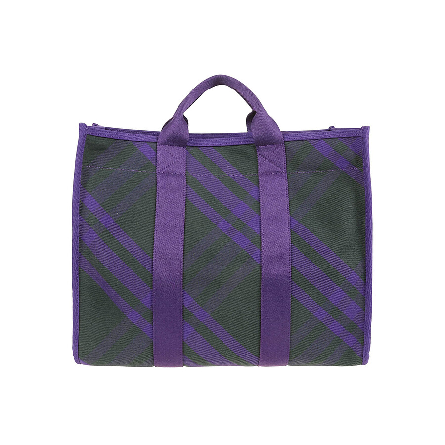 Burberry Canvas Check Tote In Purple