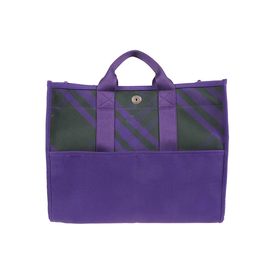 Burberry Canvas Check Tote In Purple