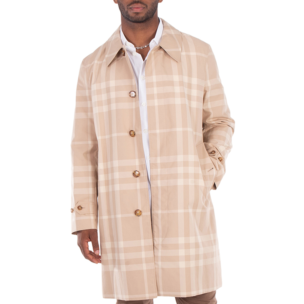 Burberry Check Gabardine Cotton Car Coat, Brand Size 50 (US Size