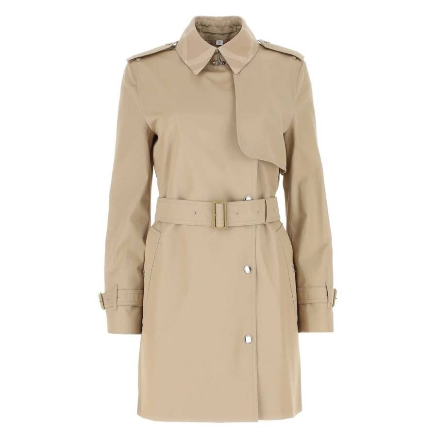 Burberry Check Panel Belted Waist Cotton Trench Coat