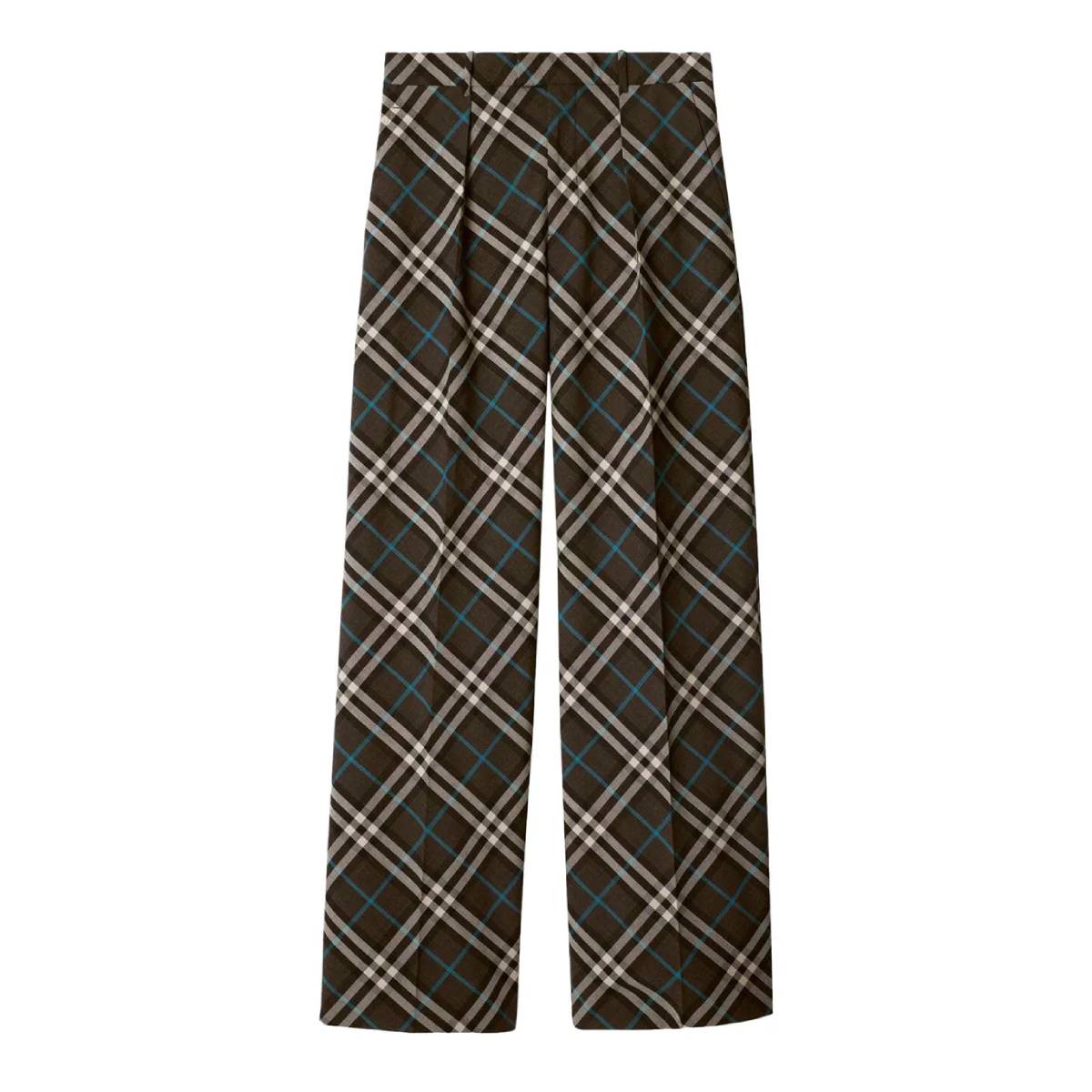 Burberry Check Pattern Oversized Wool Blend Trousers, Brand Size