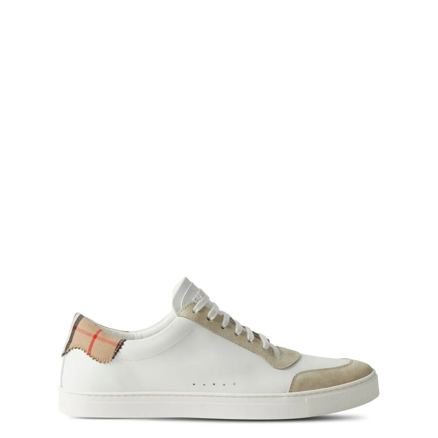 Burberry Check Print Lace-Up Leather Sneakers, Brand Size