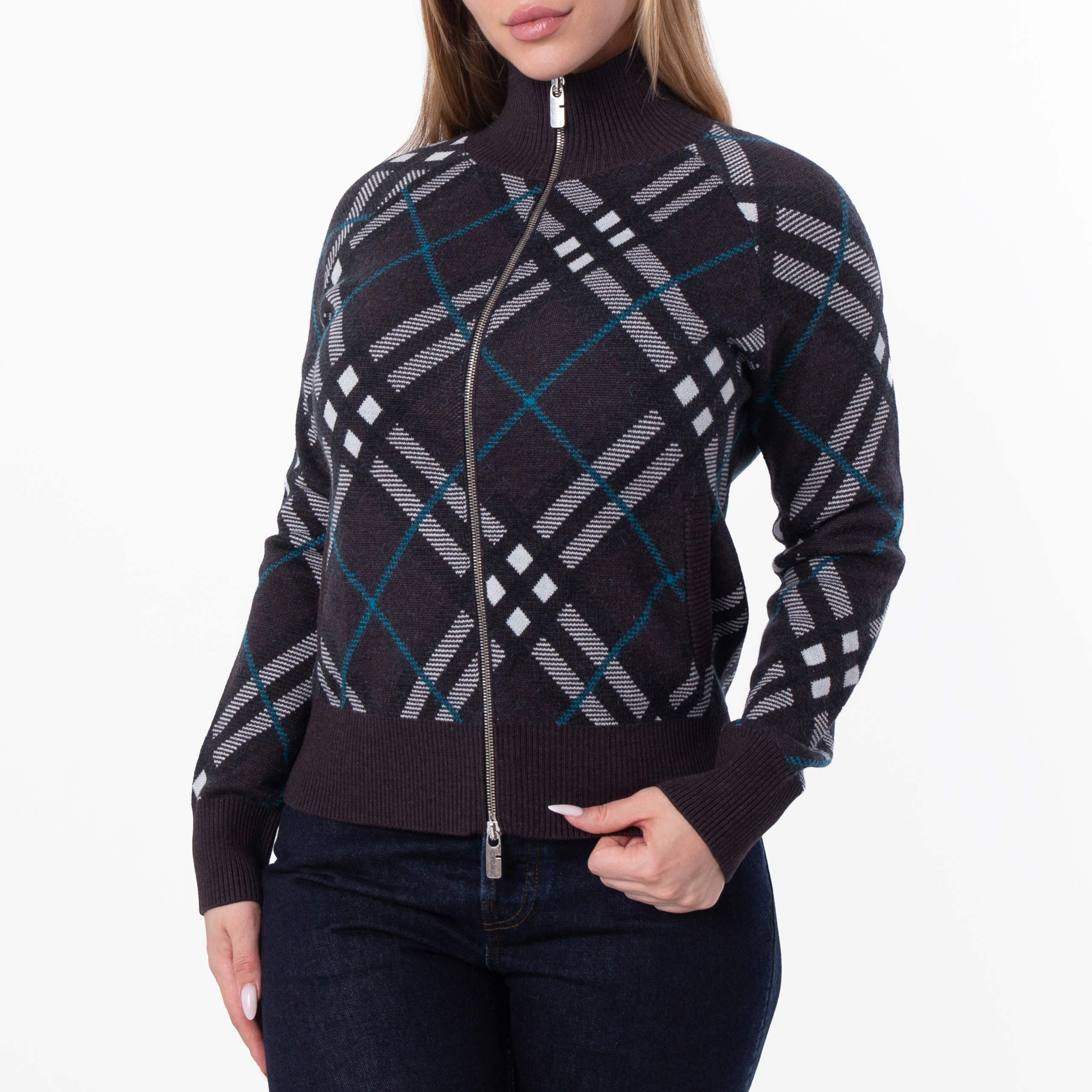Burberry Check Wool Blend Track Jacket, Size Small 8095083