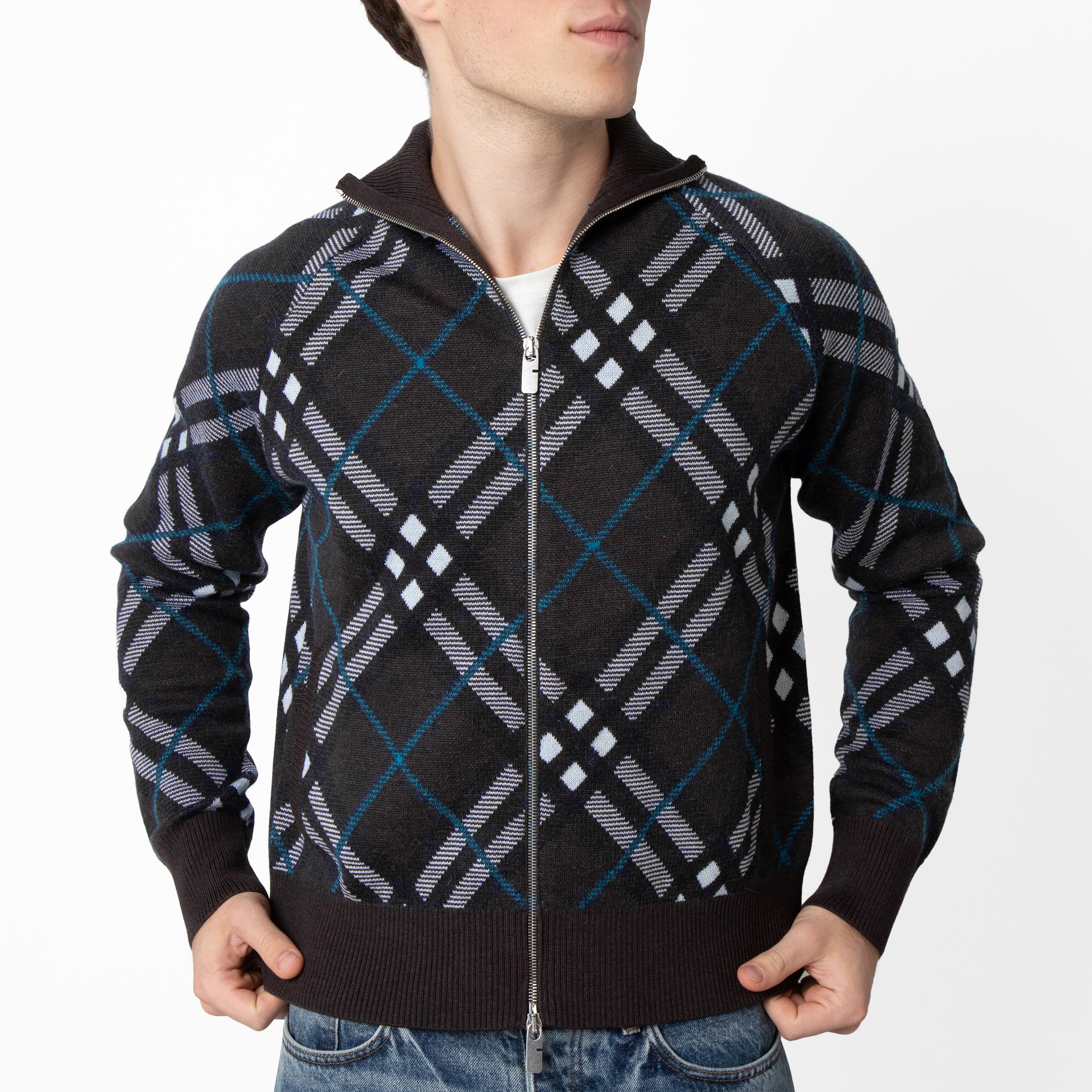 Burberry Check Wool Blend Track Jacket, Size Medium 8095085