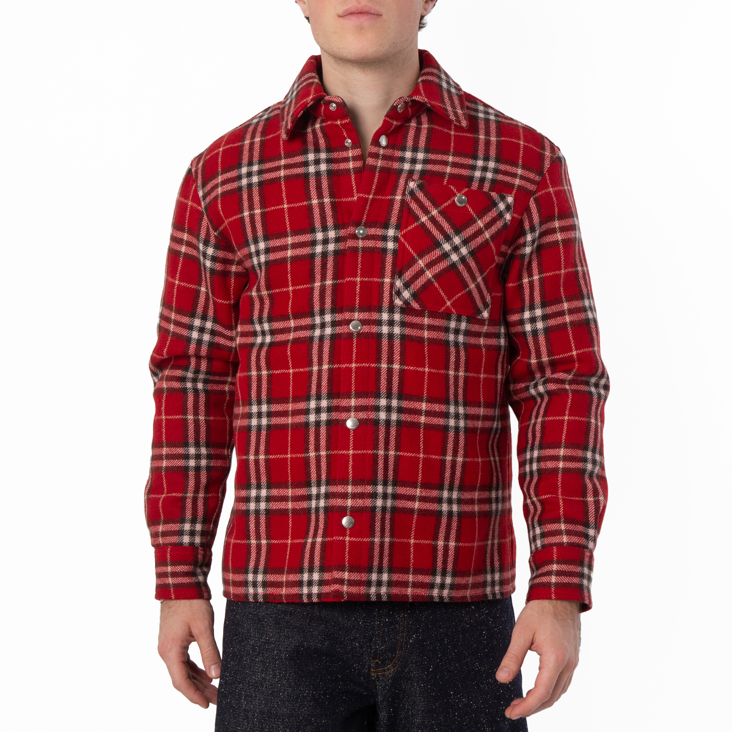 Burberry Check Wool Flannel Overshirt, Size X-Small 8102889
