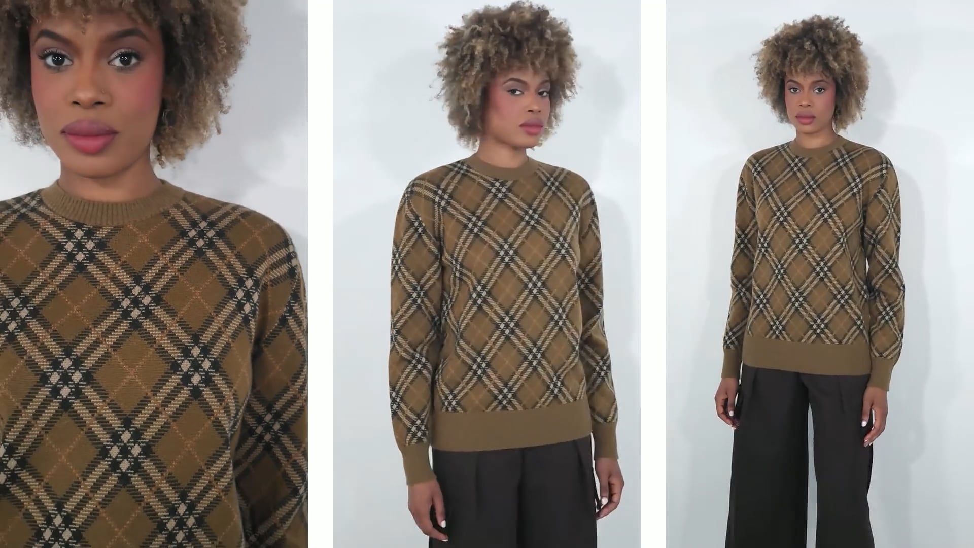 Burberry Check Wool Mohair Blend Sweater, Size Medium 8099622
