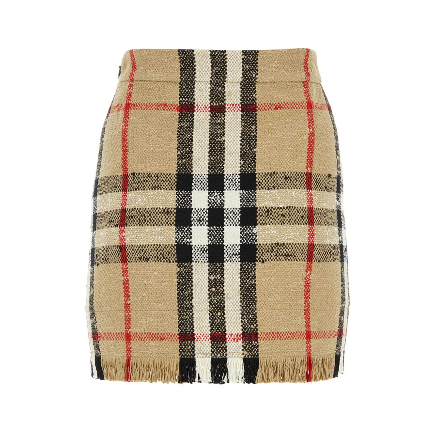 Burberry Check Cotton-blend Miniskirt In Beige