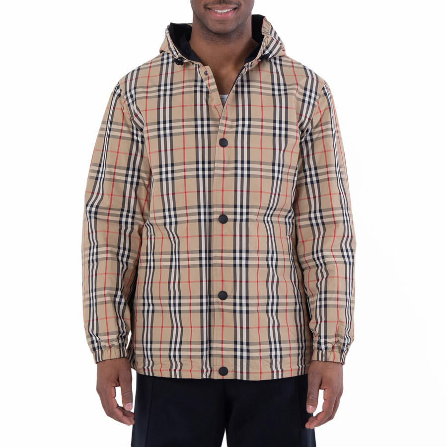 Burberry Checked Reversible Hooded Jacket, Size Large 8074688