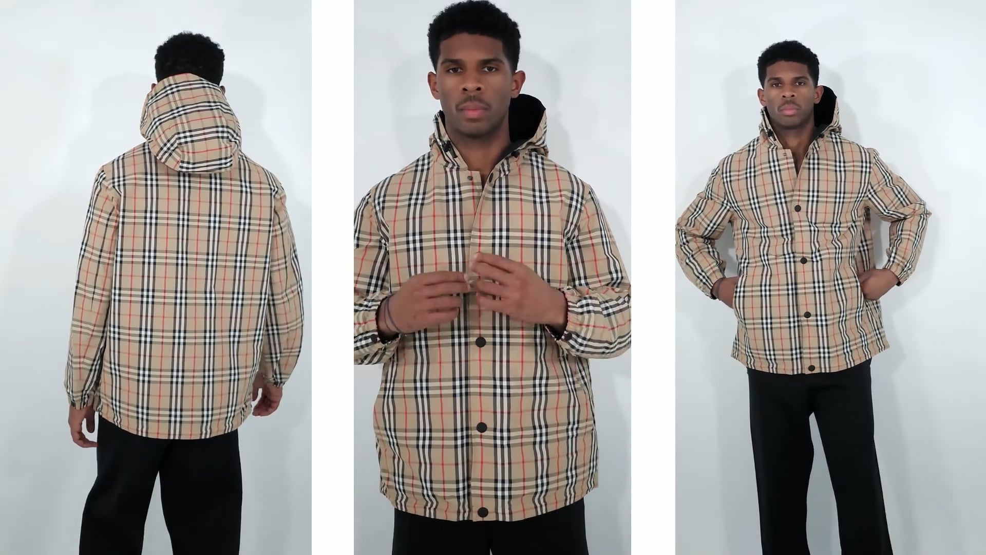 Burberry Checked Reversible Hooded Jacket, Size Large 8074688