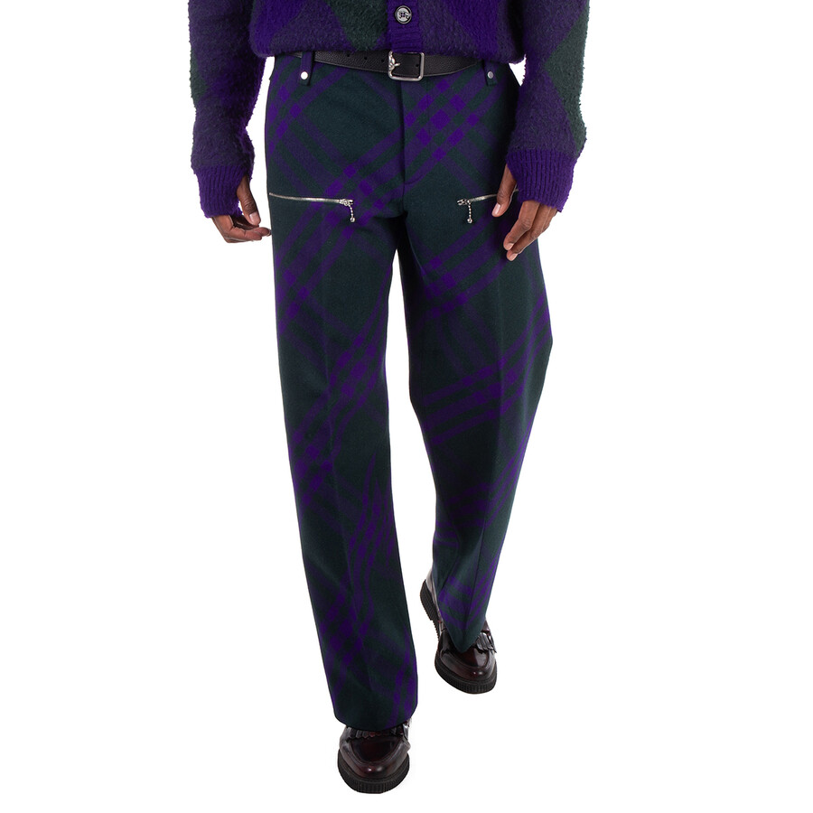 Check-Pattern Wool Trousers